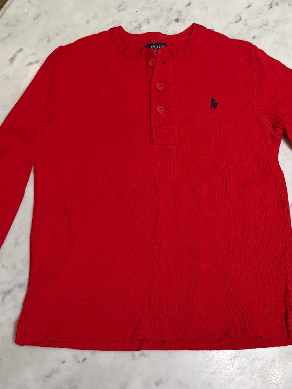 Polo by Ralph Lauren Red Long-Sleeve Henley with Navy Pony